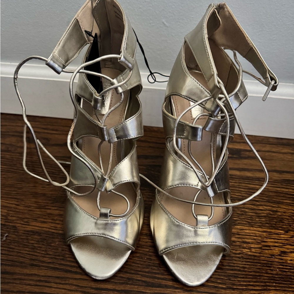 Forever 21 Gold Strappy Heels Stiletto